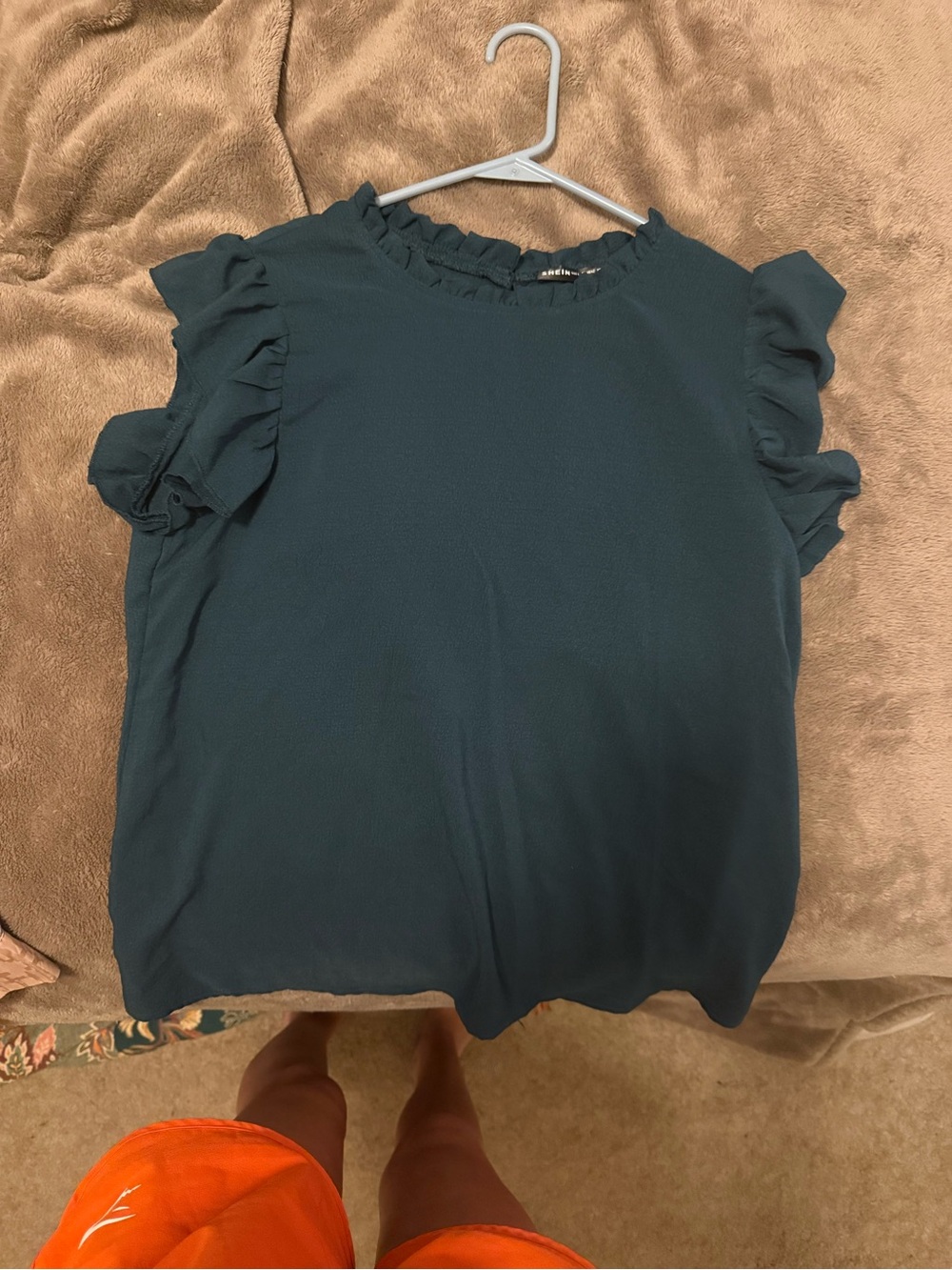 Ruffled Sleeve Blouse in Deep Teal